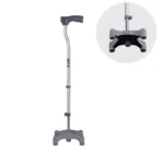 Avanti L Shape Quadripod Stick | Aluminum Walking Stick with Adjustable Height | Light Weight | 4 Legged Base (Grey)
